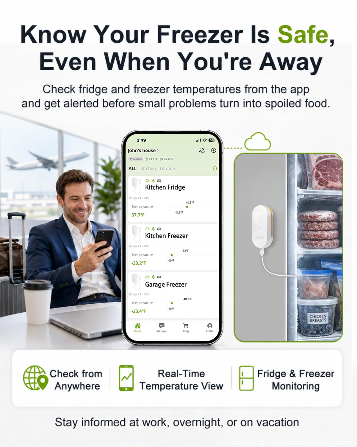 H3-MS2D remote freezer and refrigerator temperature monitoring from MOCREO Smart App
