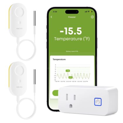 MOCREO H3-MS2D WiFi freezer thermometer alarm kit with H3 Hub and two MS2 ultra-flat probe sensors