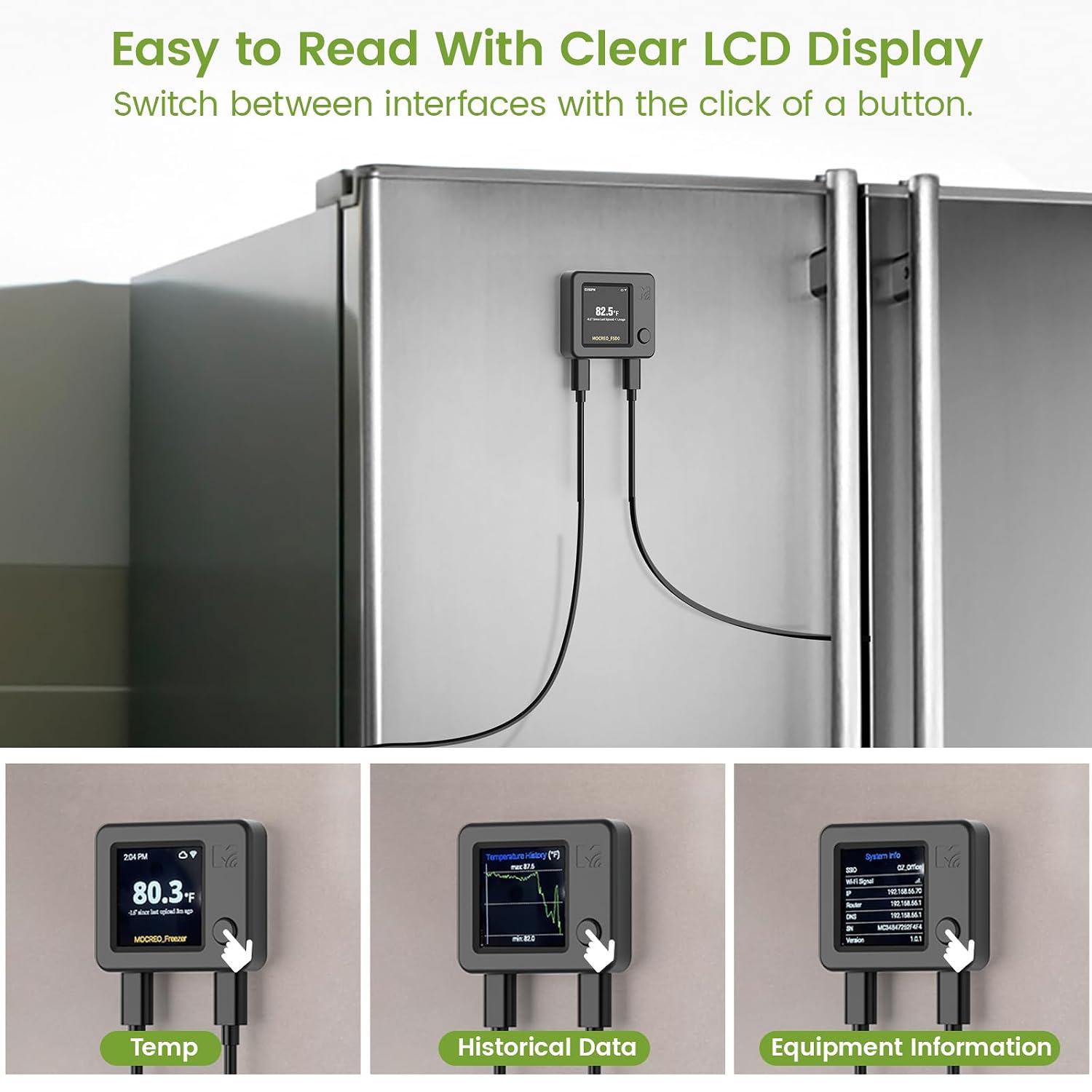 NS1 clear LCD local dashboard display for on-site temperature checks