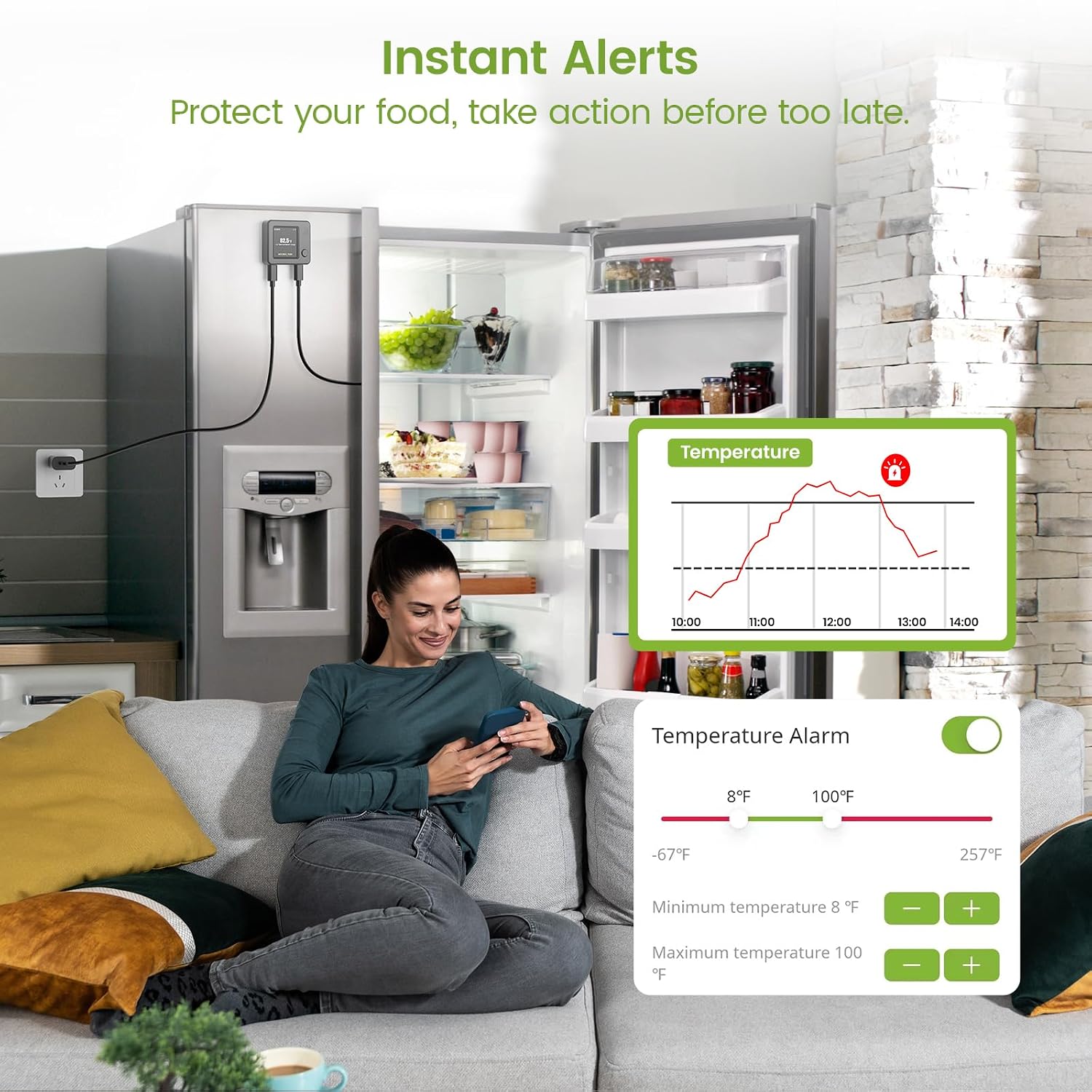 NS1 instant temperature alerts for refrigerator and freezer monitoring