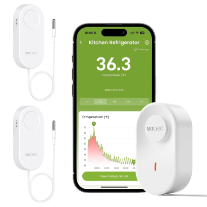 MOCREO H6Lite-MS2D WiFi refrigerator freezer thermometer kit with hub and two sensors
