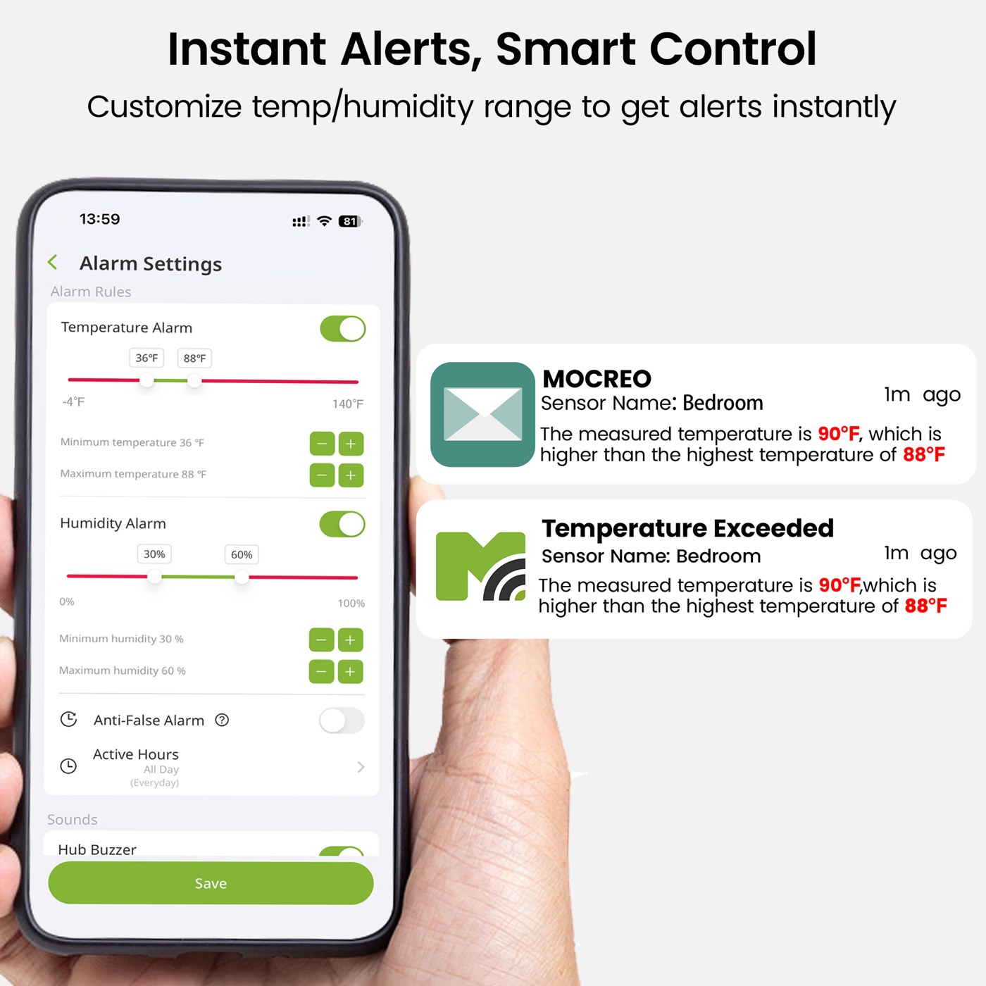 H6Pro LoRa Hub app and email alerts for refrigerator freezer monitoring