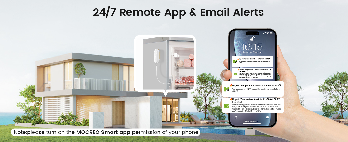 H5Lite-MS2D remote app and email alerts for refrigerator and freezer monitoring