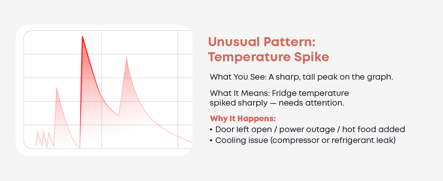 Temperature history chart showing an unusual refrigerator temperature spike