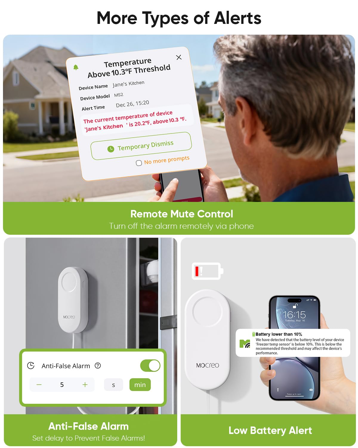 H5Lite-MS2D smart alert controls including remote mute anti-false alarm and low battery alert