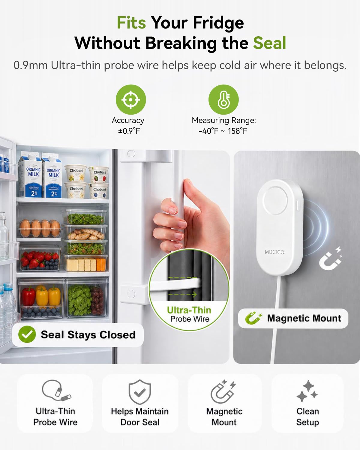 H5Lite-MS2D 0.9 mm ultra-flat external probe and magnetic mount for refrigerator door installation