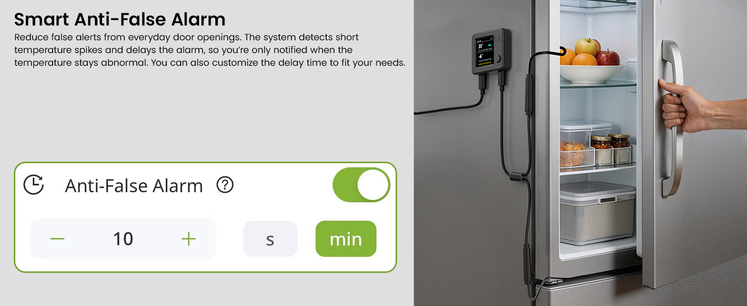 NS3 anti-false-alarm delay for refrigerator door openings and defrost cycles